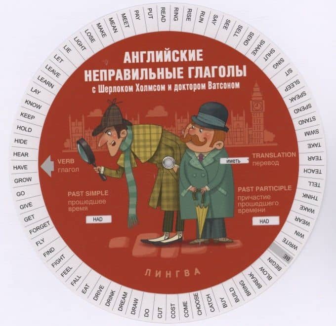 Английские неправильные глаголы с Шерлоком Холмсом и доктором Ватсоном (Таблица-вертушка)