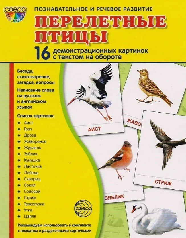 Перелётные птицы: 16 демонстрационных картинок с текстом на обороте (2)