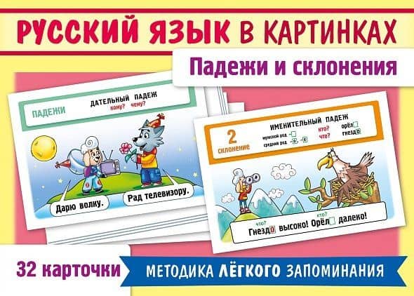 Наглядные пособия для детей. Русский язык в картинках. Падежи и склонения (32 карточки) — Александра Андриановна Смирнова