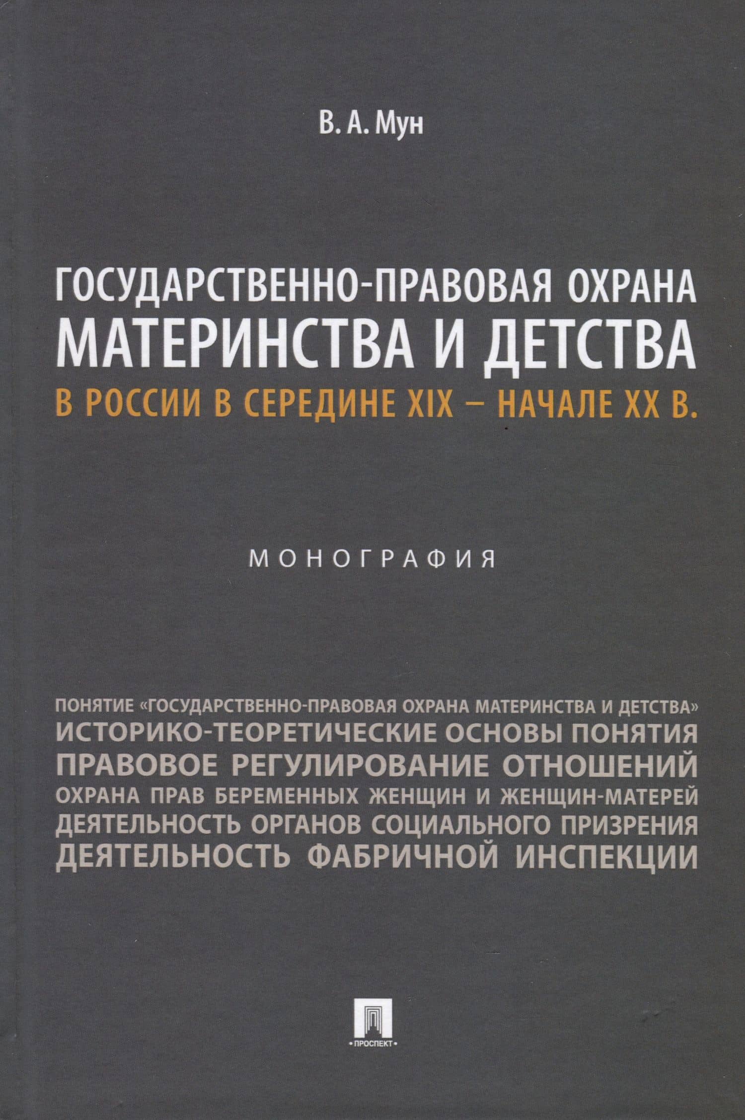Государственно-правовая охрана материнства и детства в России в середине XIX – начале ХХ в. Монография