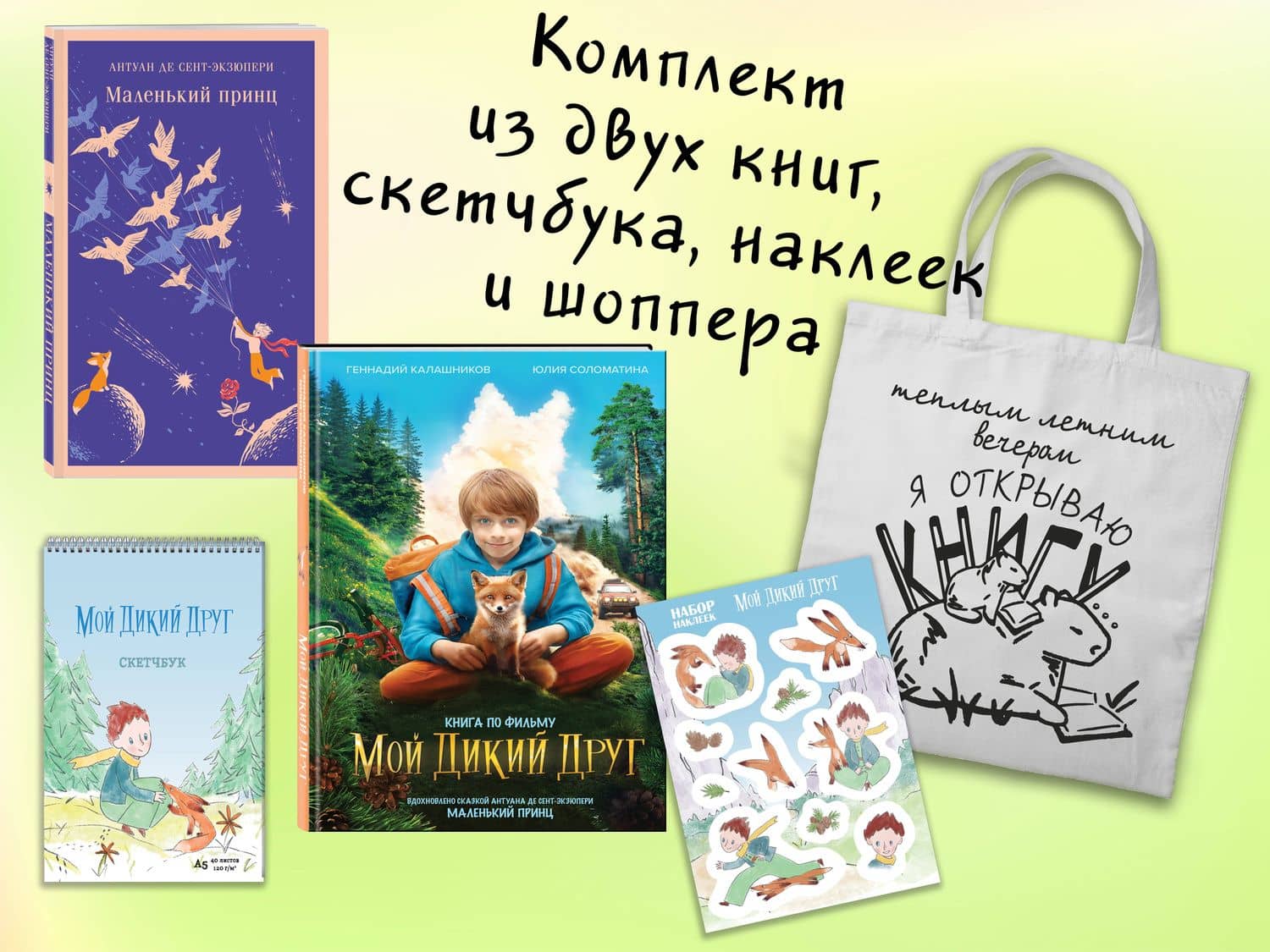 Набор "Мой дикий друг" (набор из книги, наклеек, скетчбука с шоппером) — Антуан де Сент-Экзюпери